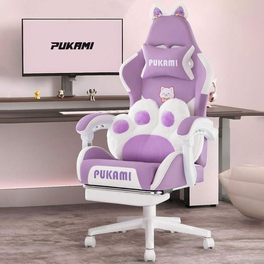 Ergonomic Office Chair - Pink Gaming Chair With Linked Armrests,