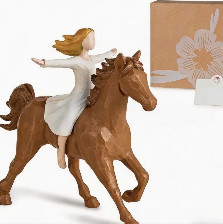 Wood Carving Style Girl Riding - Home Office Room Inspiration 评论和价格